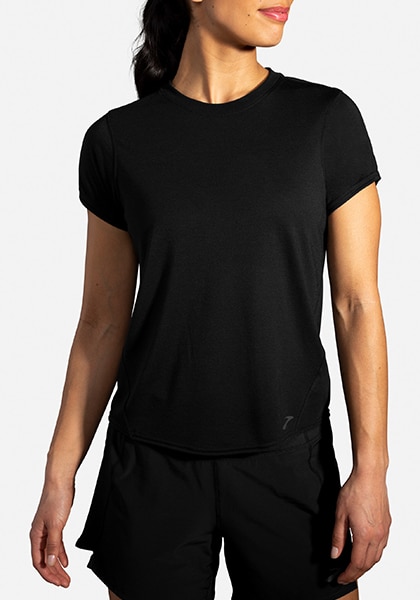 woman in semi-fitted t-shirt